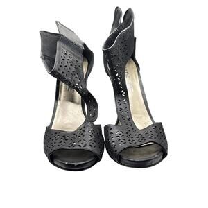 Madeline Girl Black Laser Cut Peep Toe Platform Stiletto Heels‎ 6